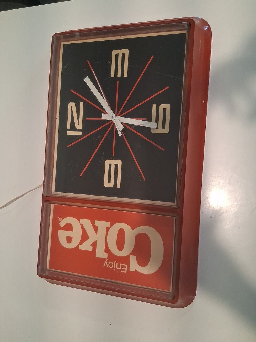 Vintage 1984 Enjoy Coke Electric Wall Clock Ridan Displays TESTED WORKING PERFEC